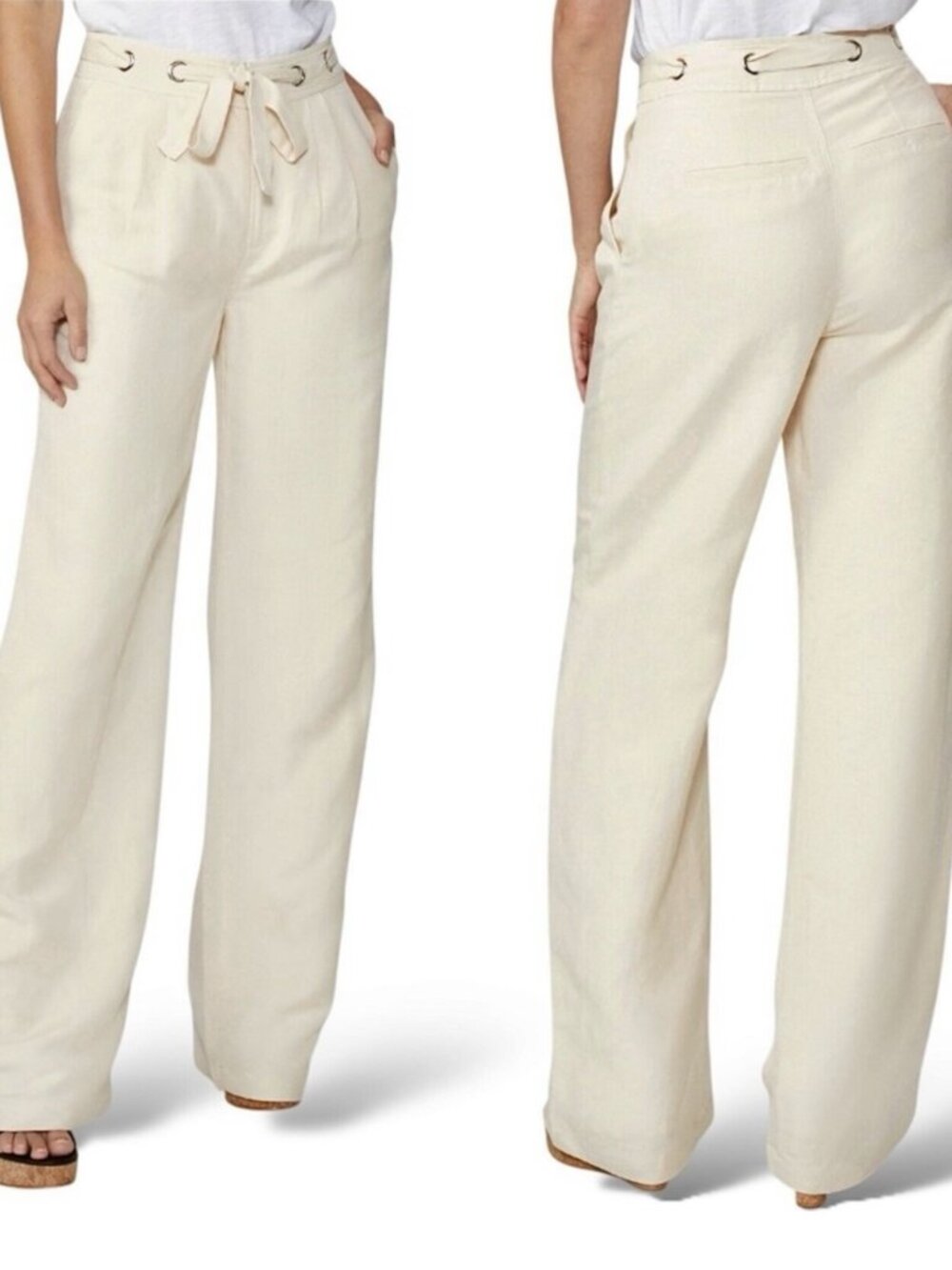 PAIGE Teyana Linen Pants Wide Leg Size 0 NWT High Rise beige Minimalist
